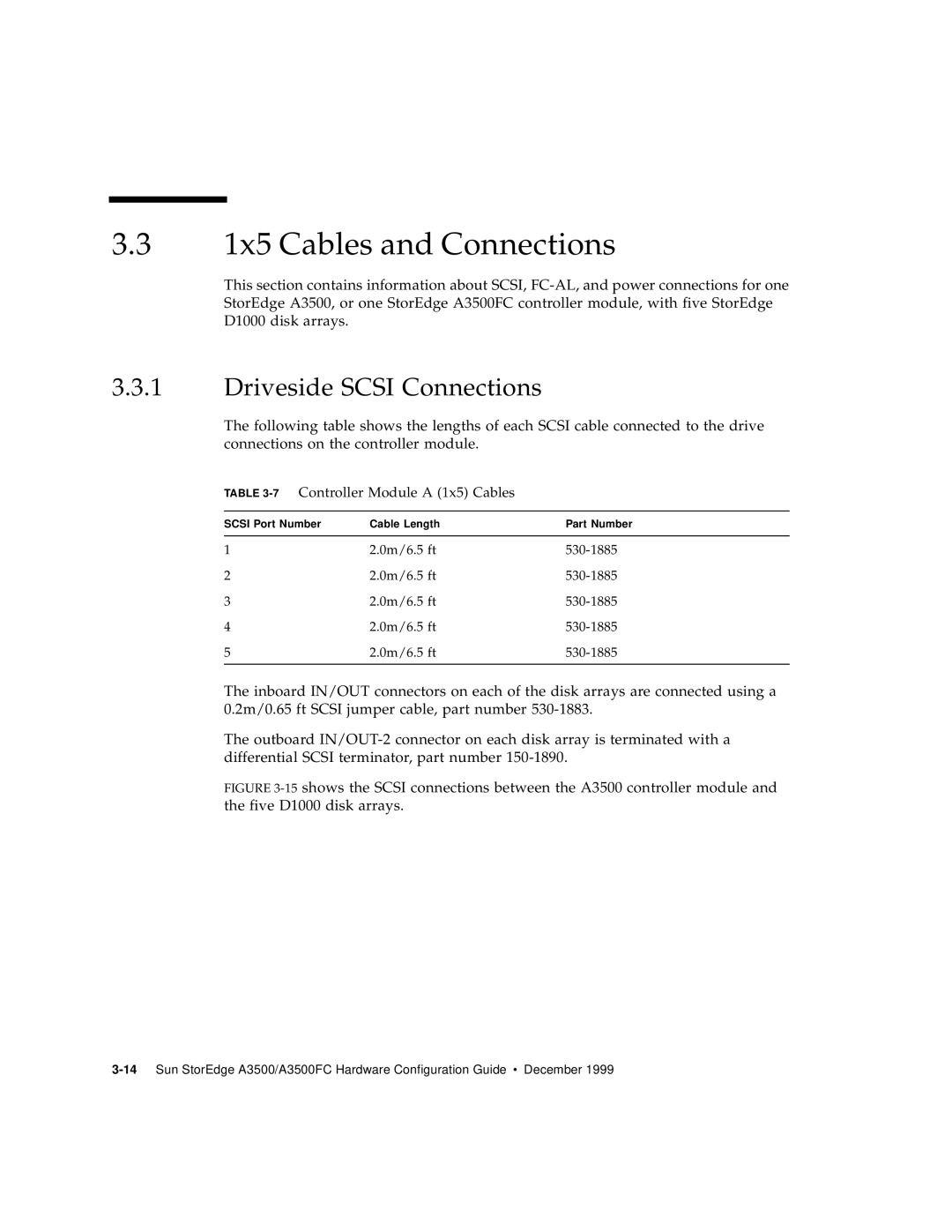 Sun Microsystems A3500FC manual 1x5 Cables and Connections, Driveside Scsi Connections 