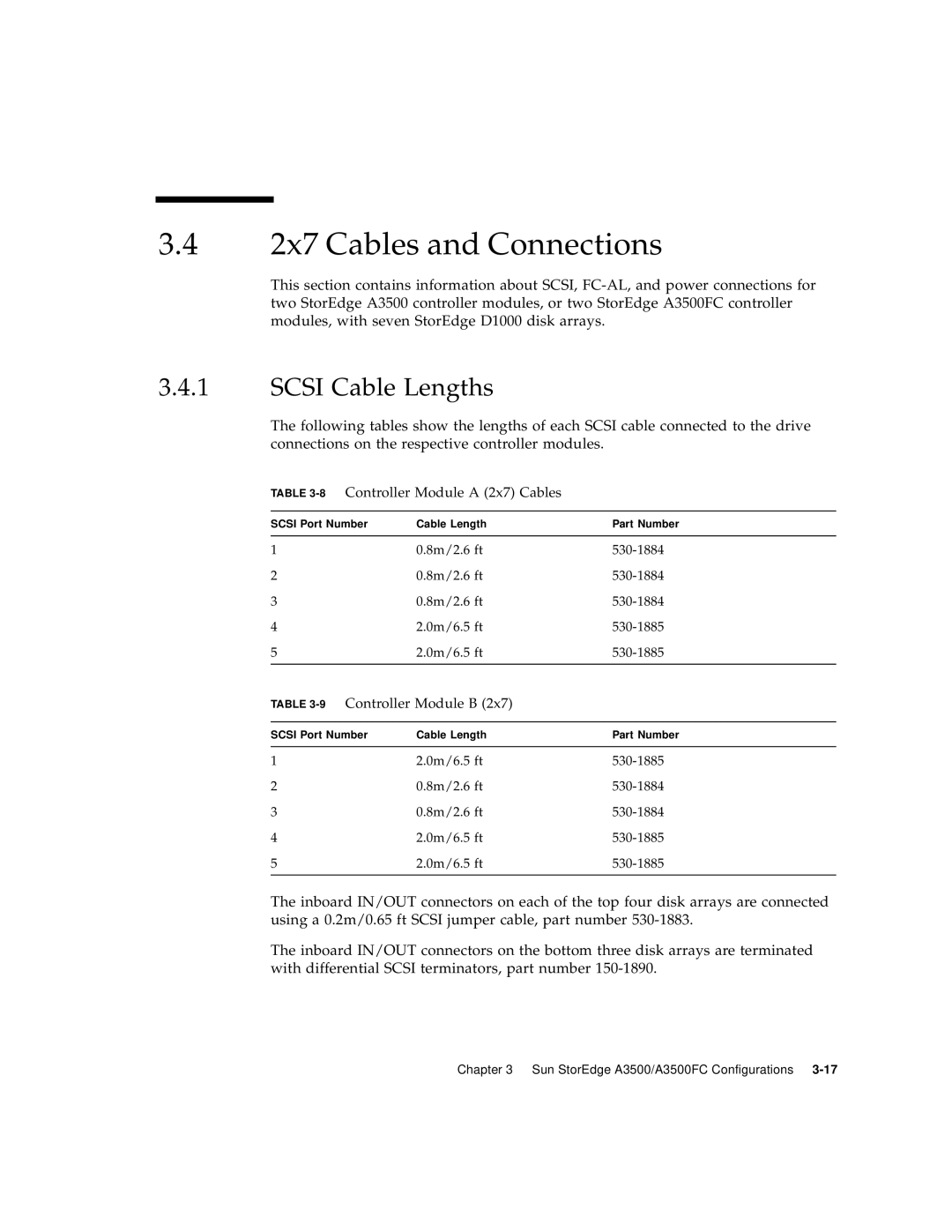 Sun Microsystems A3500FC manual 2x7 Cables and Connections, Scsi Cable Lengths 