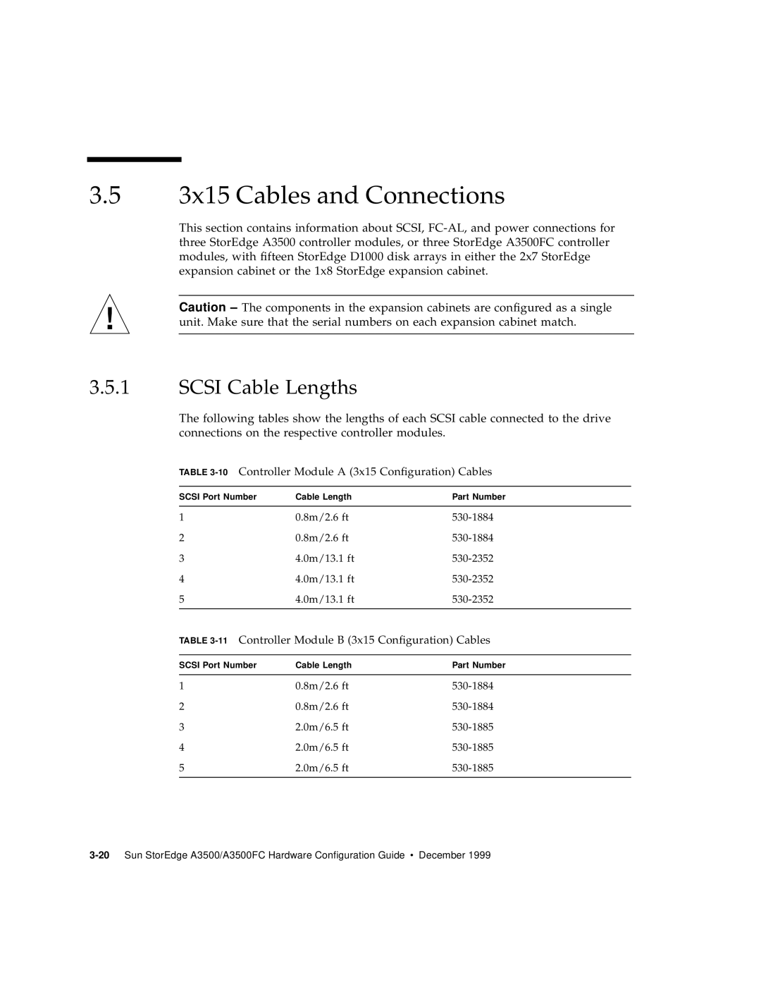 Sun Microsystems A3500FC manual 3x15 Cables and Connections, 11Controller Module B 3x15 Configuration Cables 