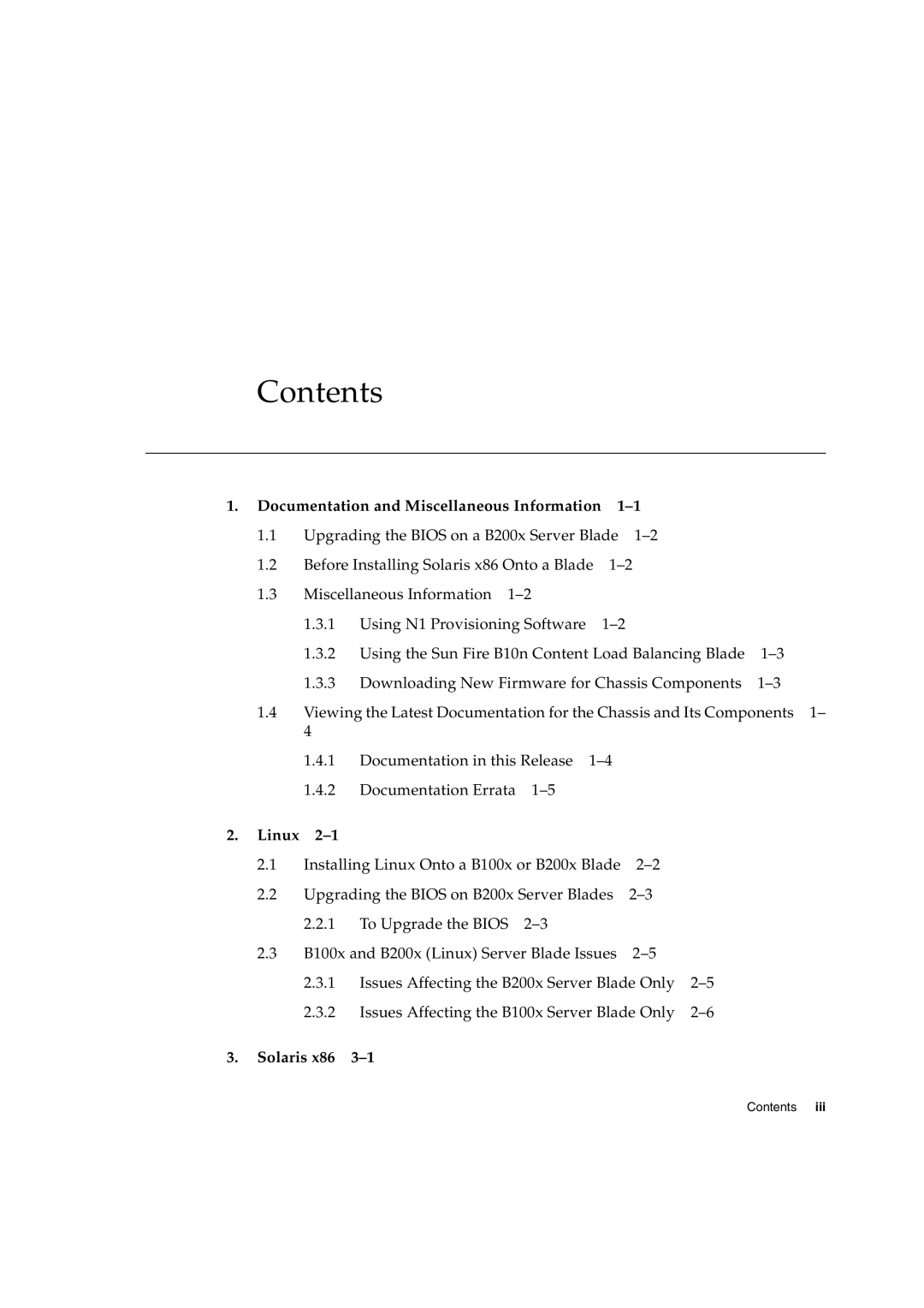 Sun Microsystems B200X BLADE, B1600, B100X, AND B100S manual Contents 