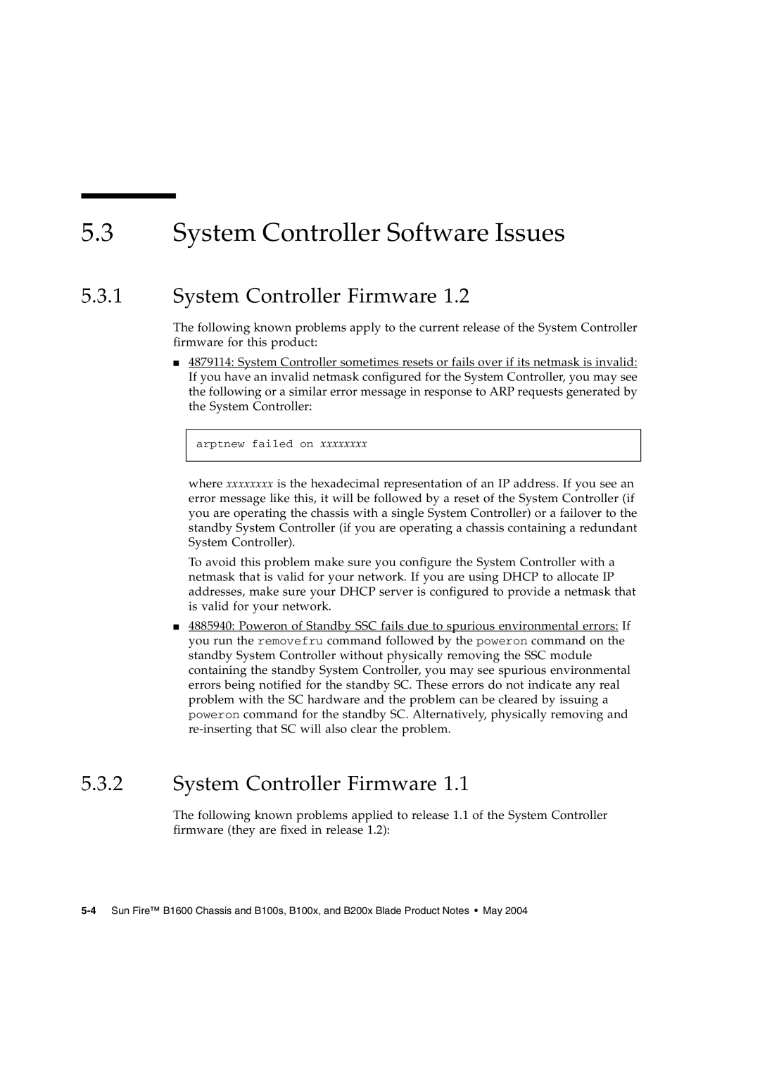 Sun Microsystems AND B100S, B1600, B100X, B200X BLADE manual System Controller Software Issues, System Controller Firmware 