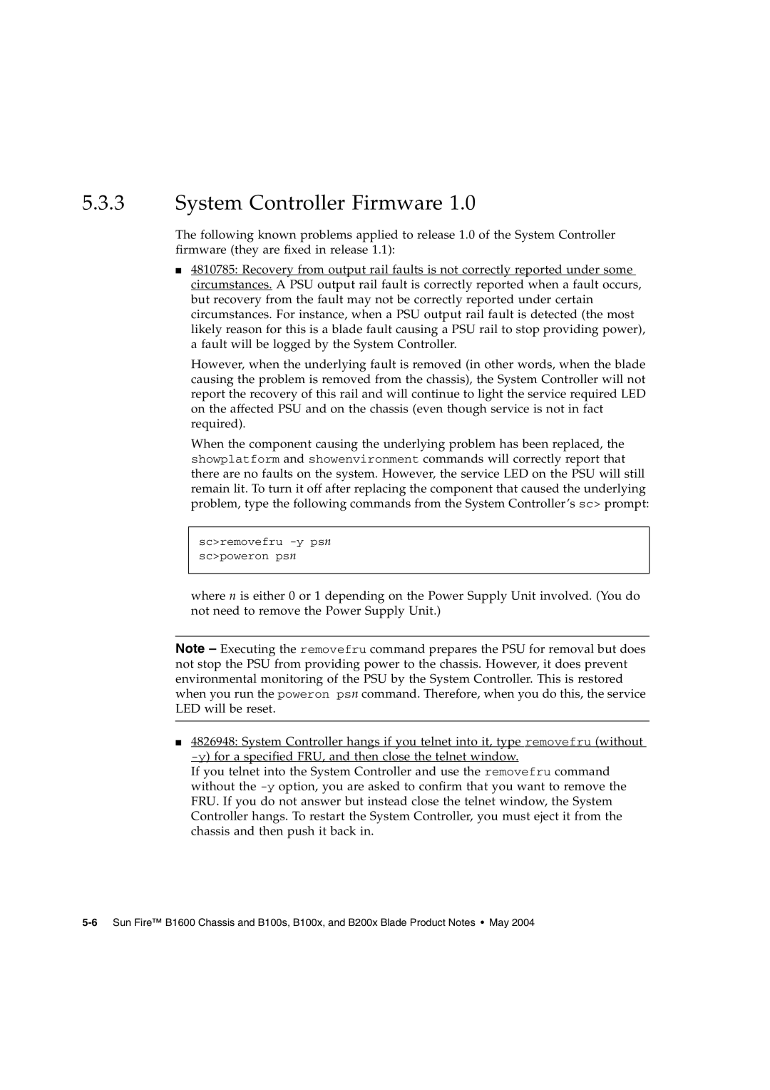 Sun Microsystems B1600, B100X, AND B100S, B200X BLADE manual Scremovefru -y psn scpoweron psn 