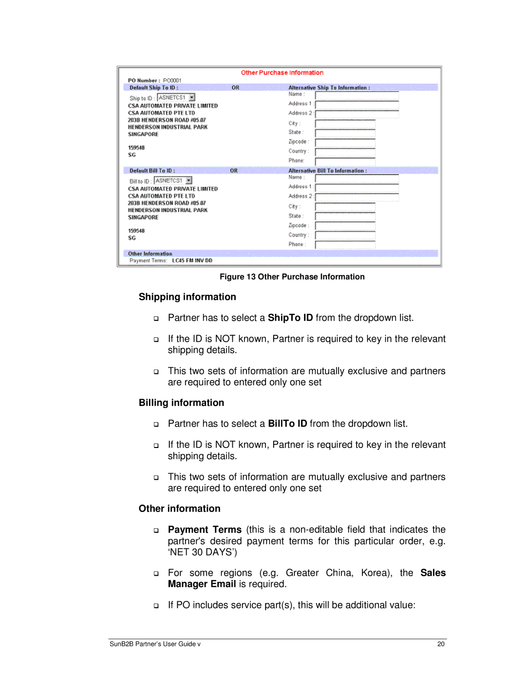 Sun Microsystems B2B manual Shipping information, Billing information, Other information 