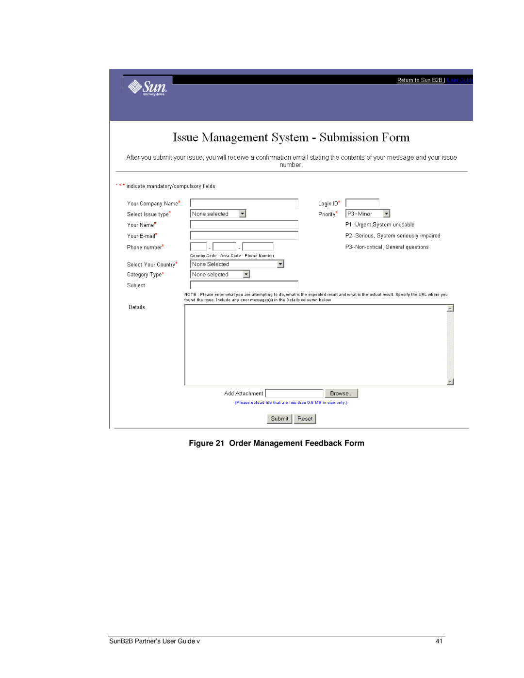 Sun Microsystems B2B manual Order Management Feedback Form 