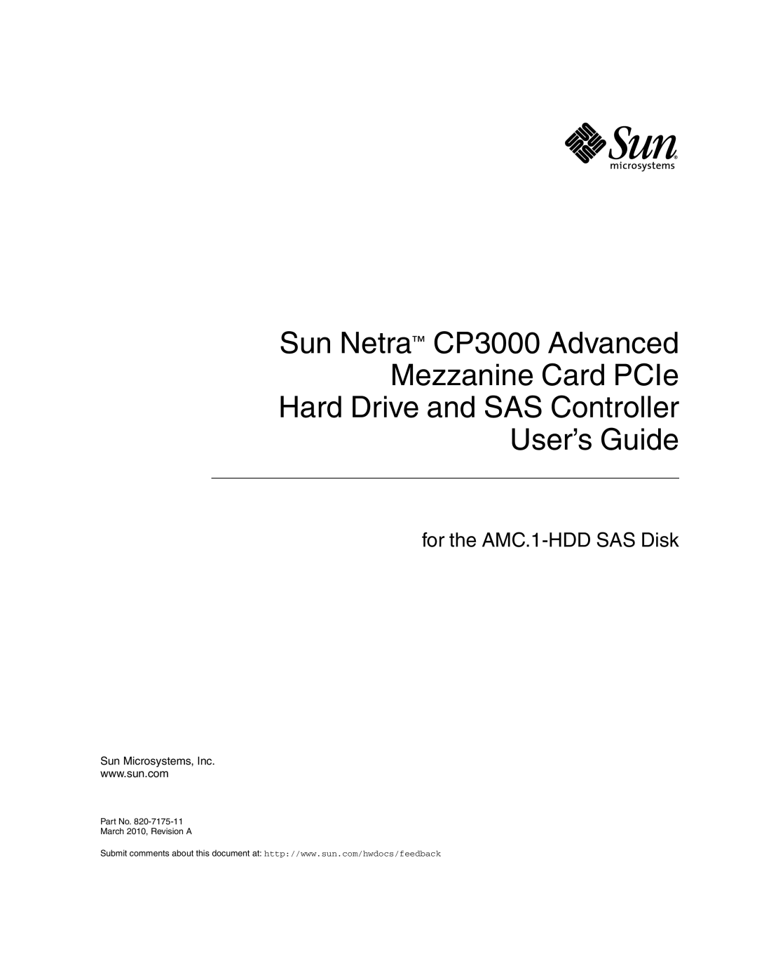 Sun Microsystems CP3000 manual For the AMC.1-HDD SAS Disk 