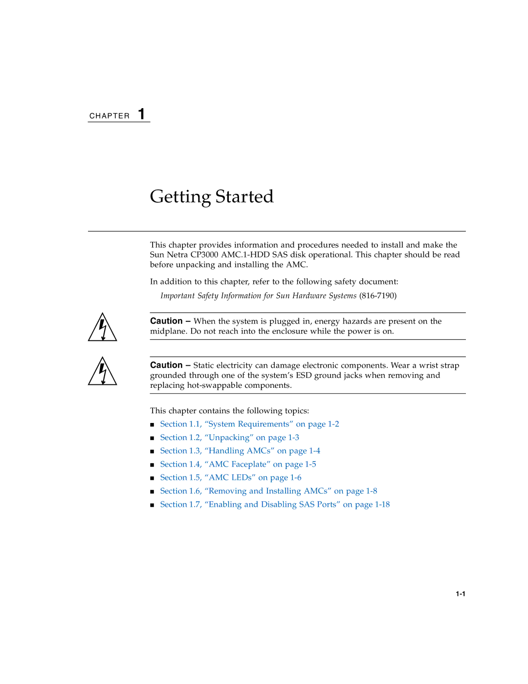 Sun Microsystems CP3000 manual Getting Started, Important Safety Information for Sun Hardware Systems 