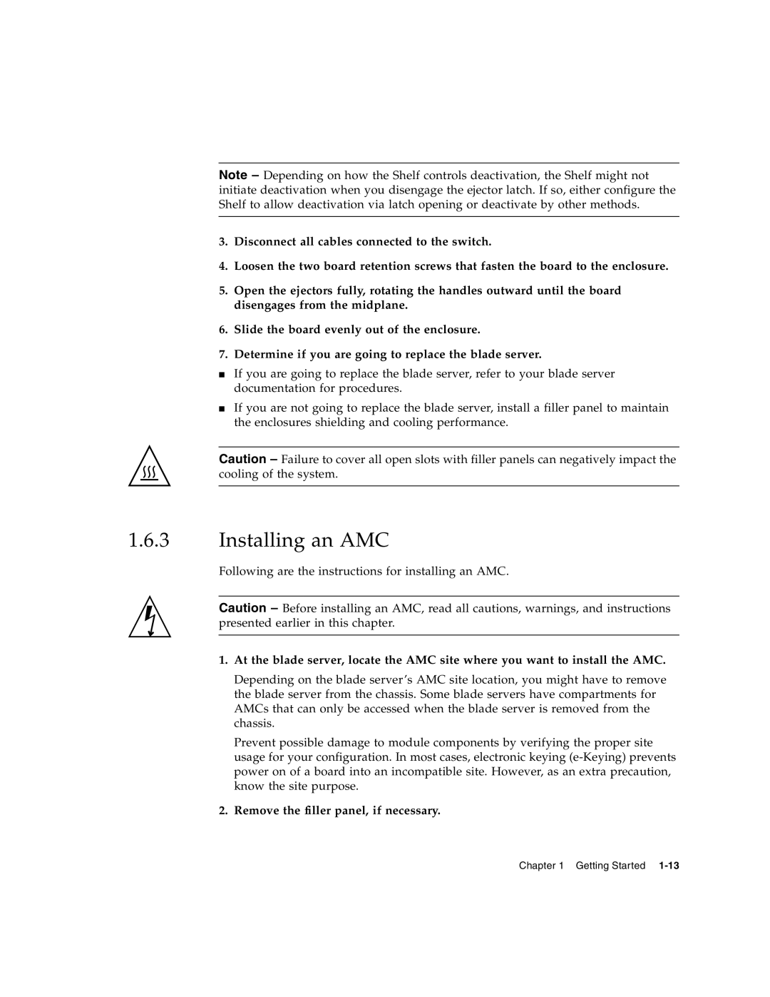 Sun Microsystems CP3000 manual Installing an AMC, Remove the filler panel, if necessary 