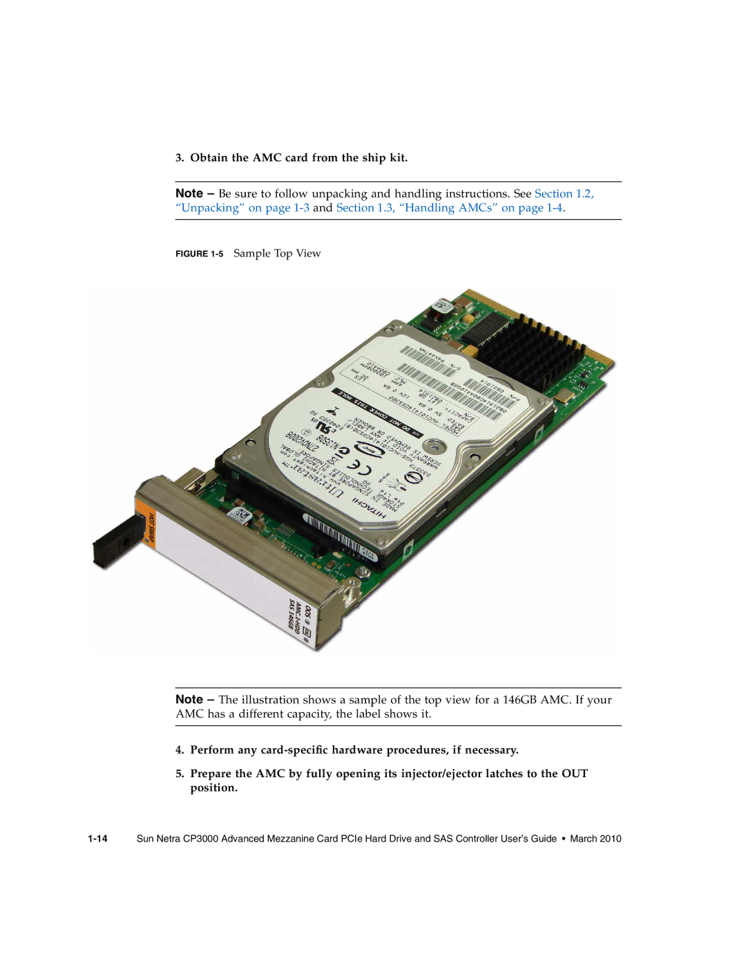 Sun Microsystems CP3000 manual Obtain the AMC card from the ship kit, 5Sample Top View 