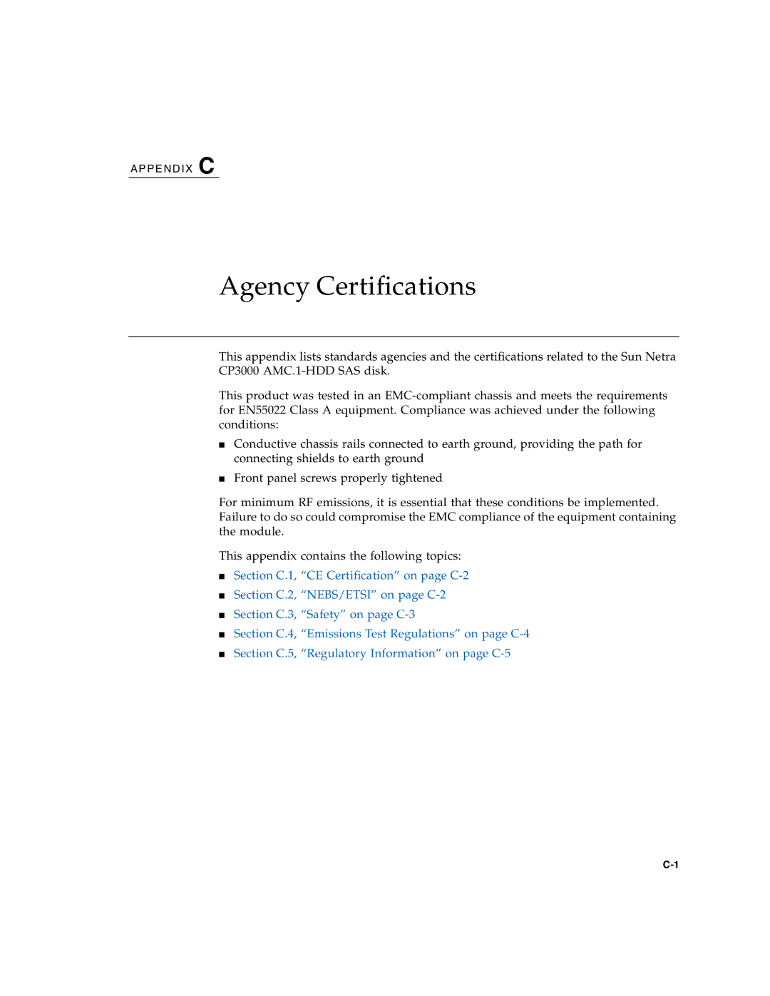 Sun Microsystems CP3000 manual Agency Certifications 