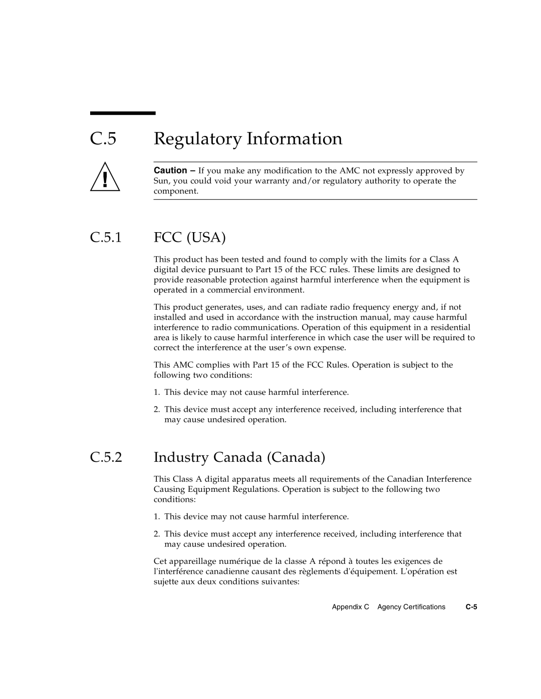 Sun Microsystems CP3000 manual Regulatory Information, Fcc Usa, Industry Canada Canada 