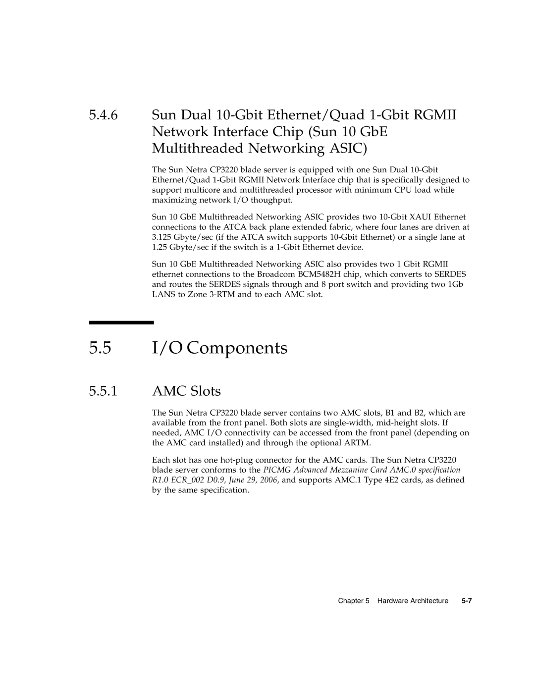 Sun Microsystems CP3220 manual I/O Components, AMC Slots 