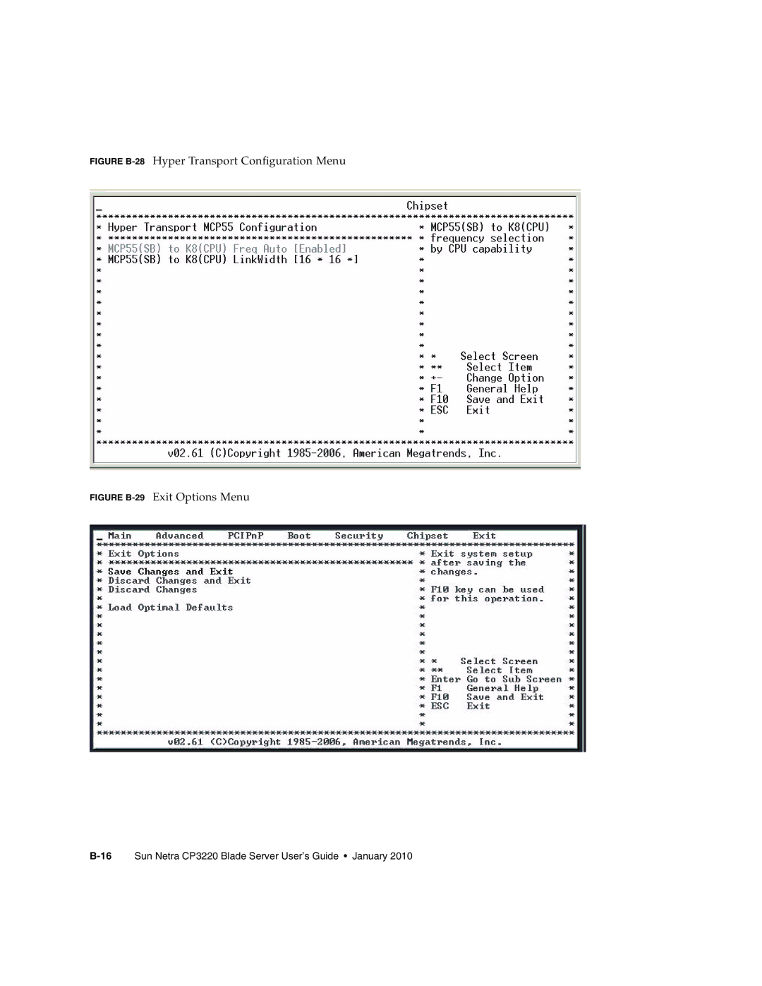 Sun Microsystems CP3220 manual Hyper Transport Configuration Menu Exit Options Menu, Figure B-28 