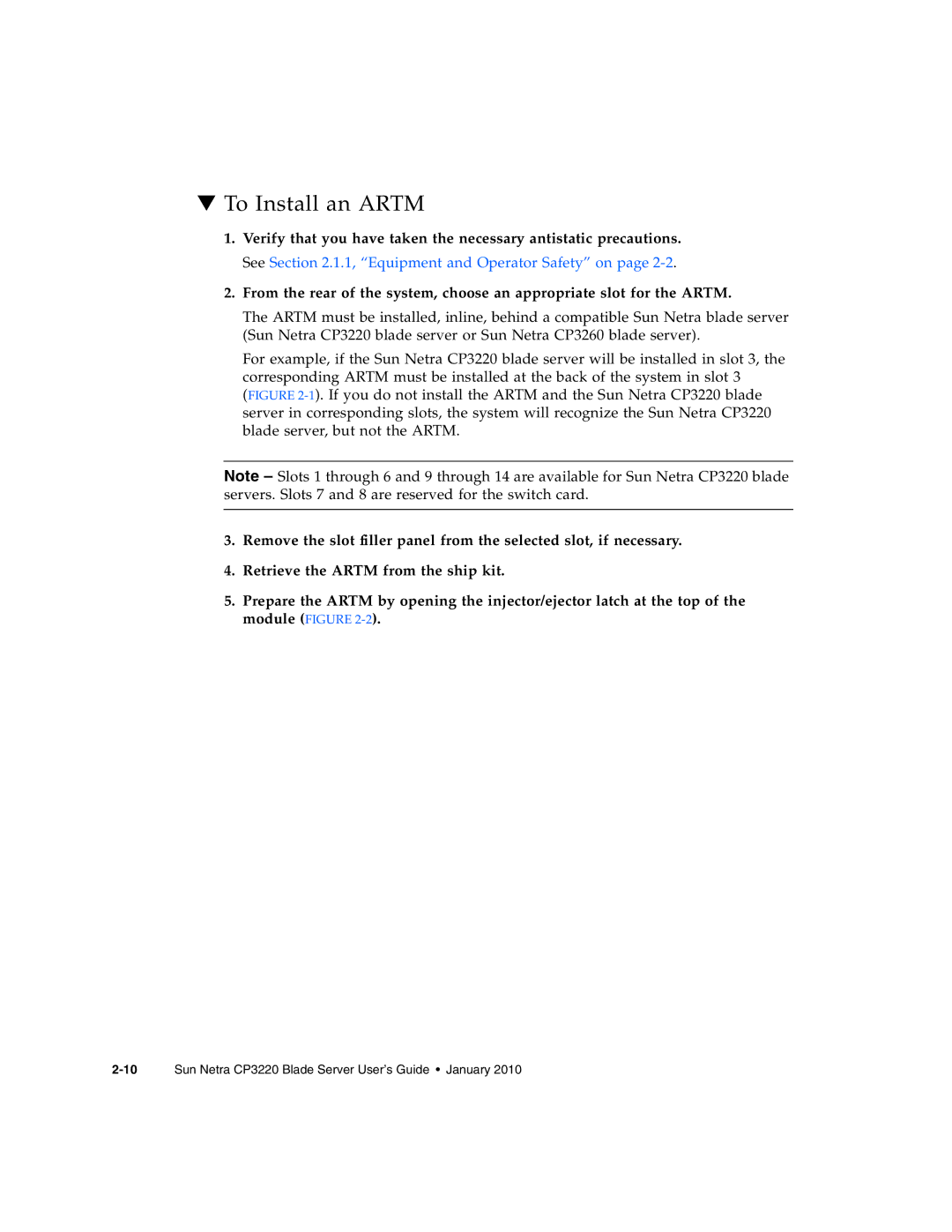 Sun Microsystems CP3220 manual To Install an Artm 