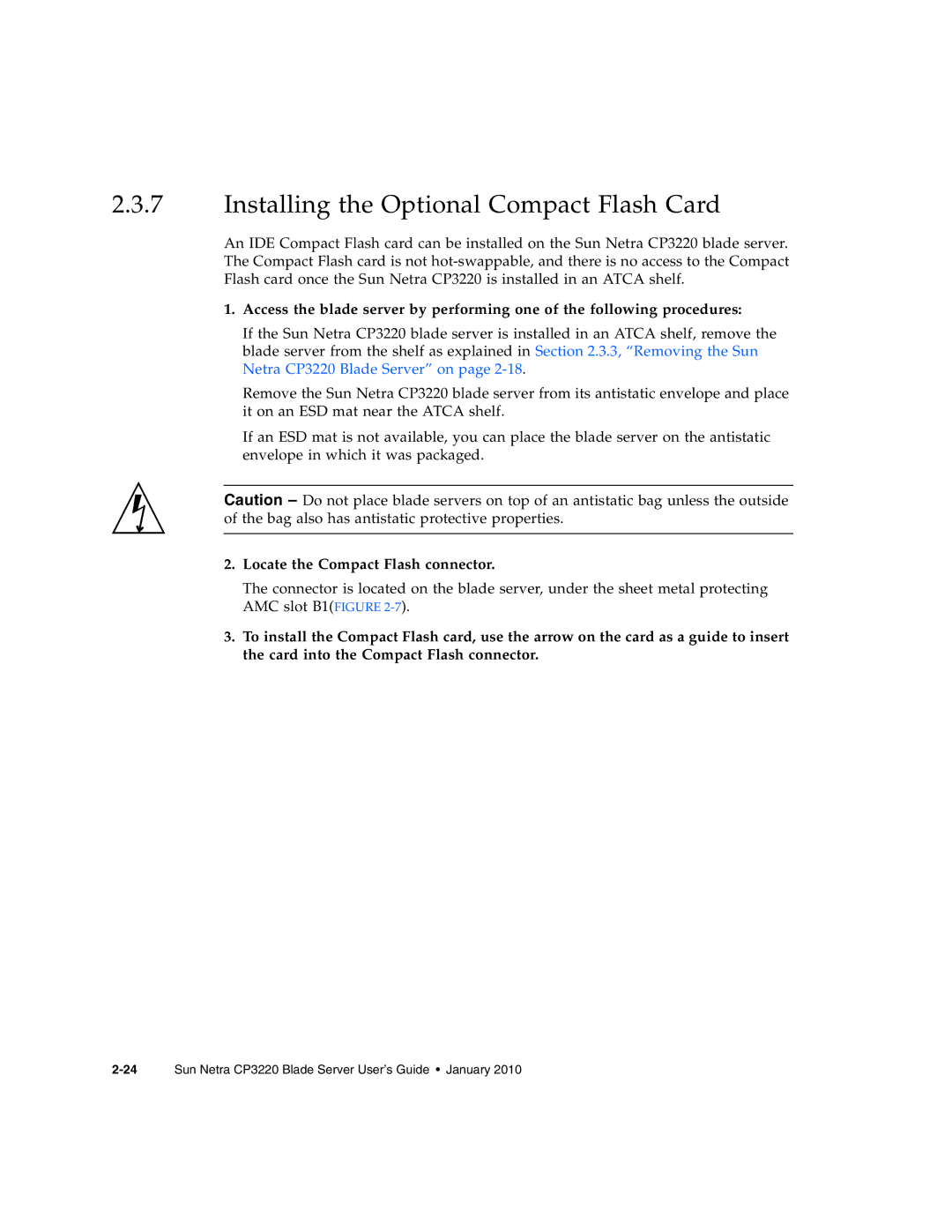 Sun Microsystems CP3220 manual Installing the Optional Compact Flash Card, Locate the Compact Flash connector 