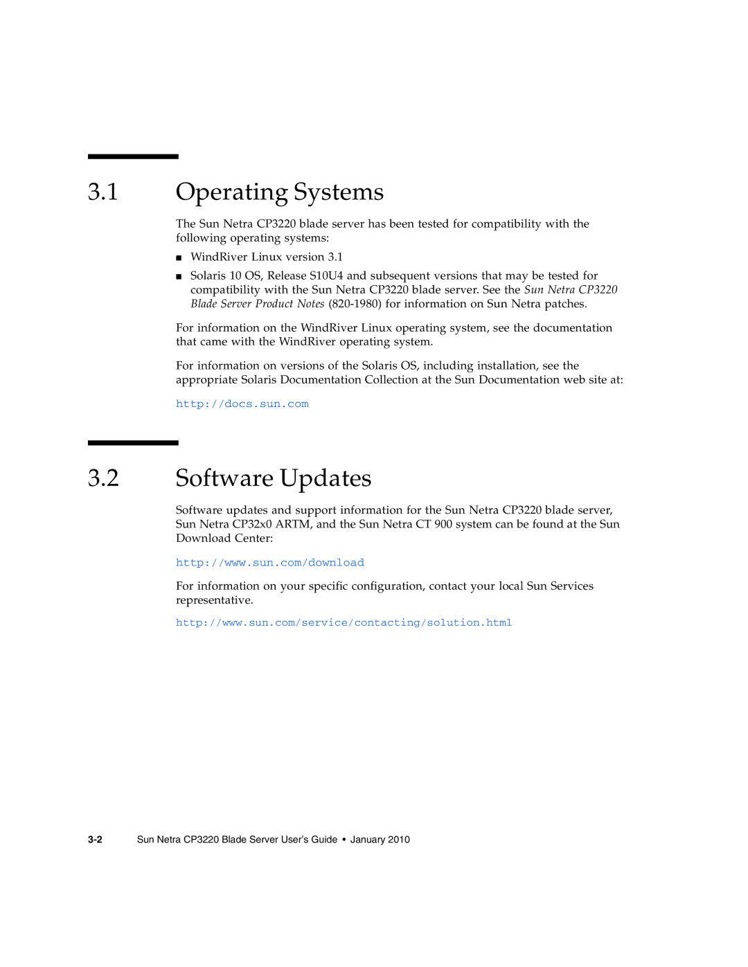 Sun Microsystems CP3220 manual Operating Systems, Software Updates 