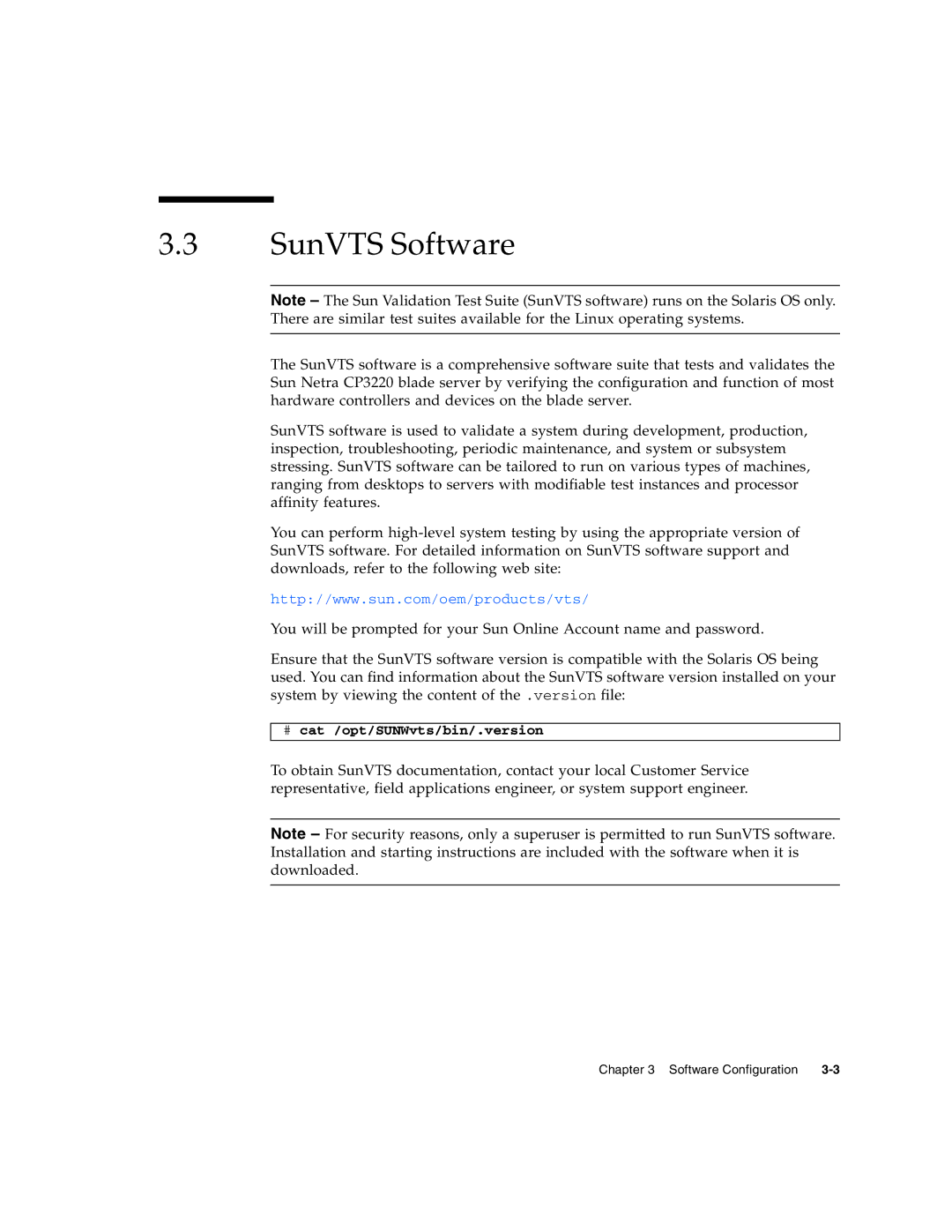 Sun Microsystems CP3220 manual SunVTS Software 