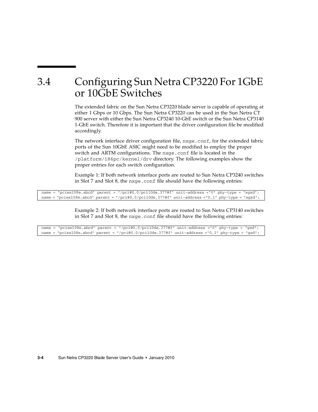 Sun Microsystems manual Configuring Sun Netra CP3220 For 1GbE or 10GbE Switches 