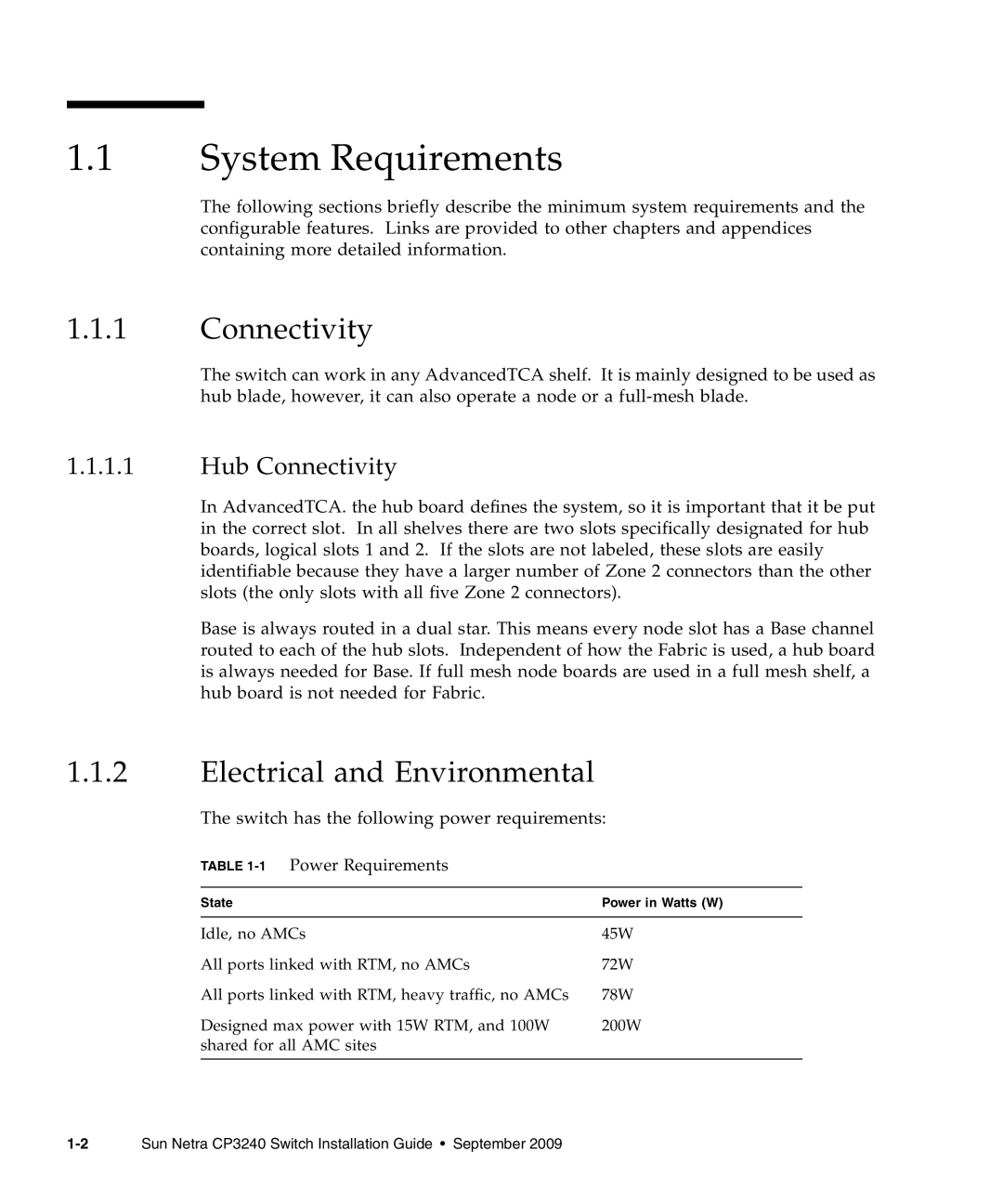 Sun Microsystems CP3240 manual System Requirements, Electrical and Environmental, Hub Connectivity 