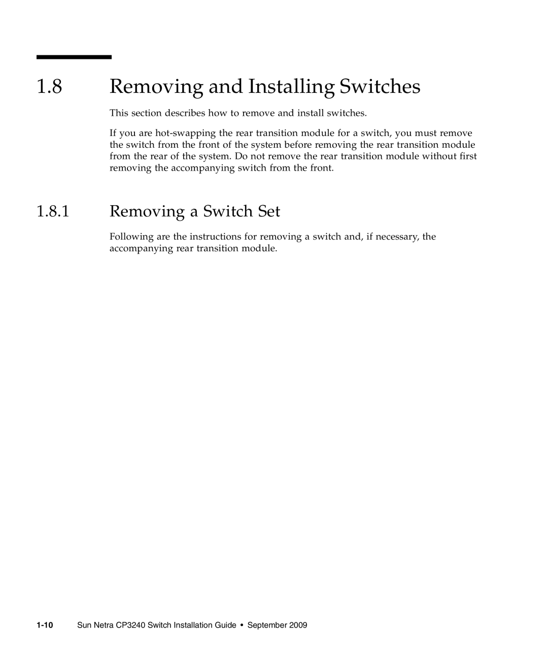 Sun Microsystems CP3240 manual Removing and Installing Switches, Removing a Switch Set 