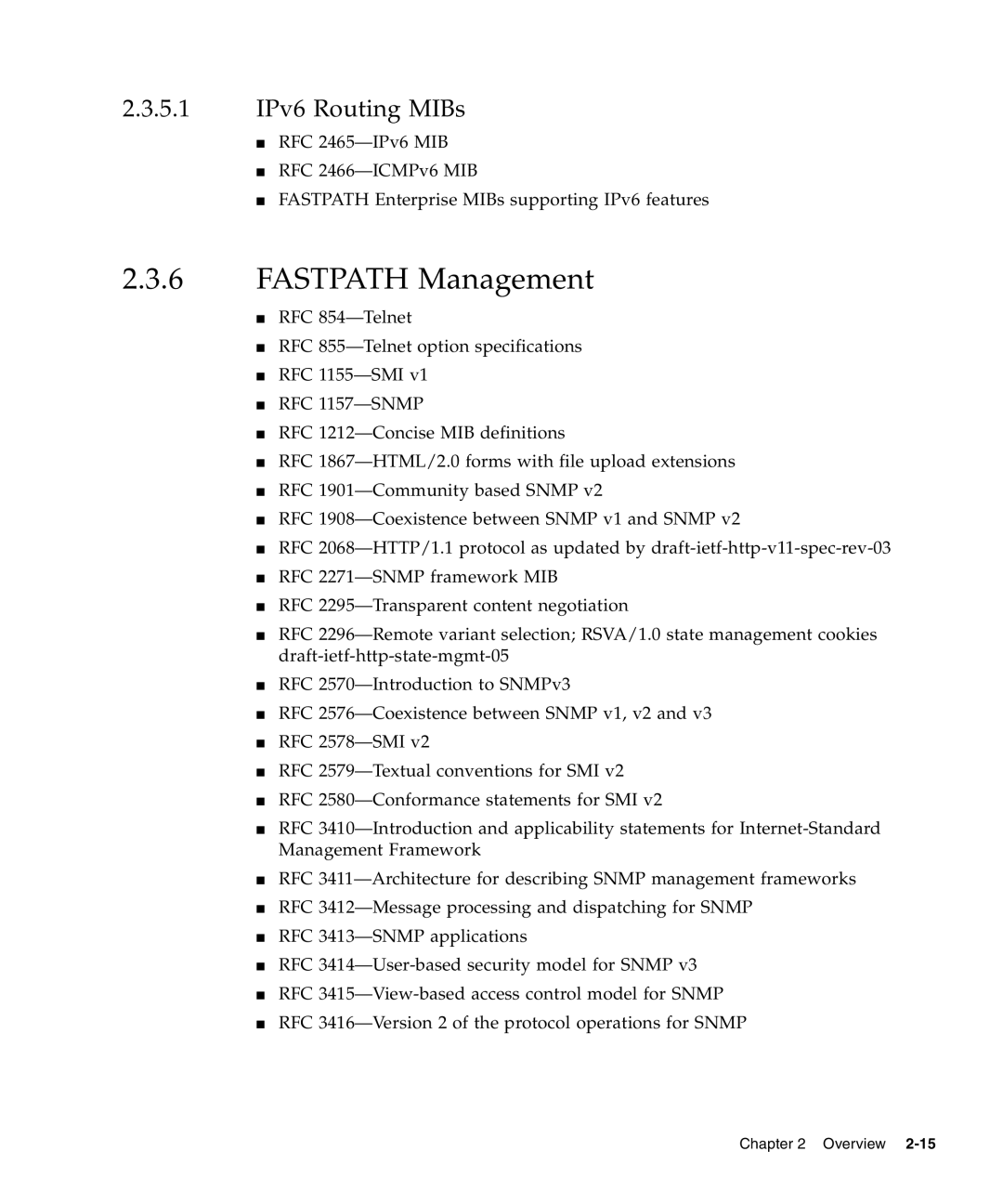 Sun Microsystems CP3240 manual FASTPATH Management, 2.3.5.1 IPv6 Routing MIBs 