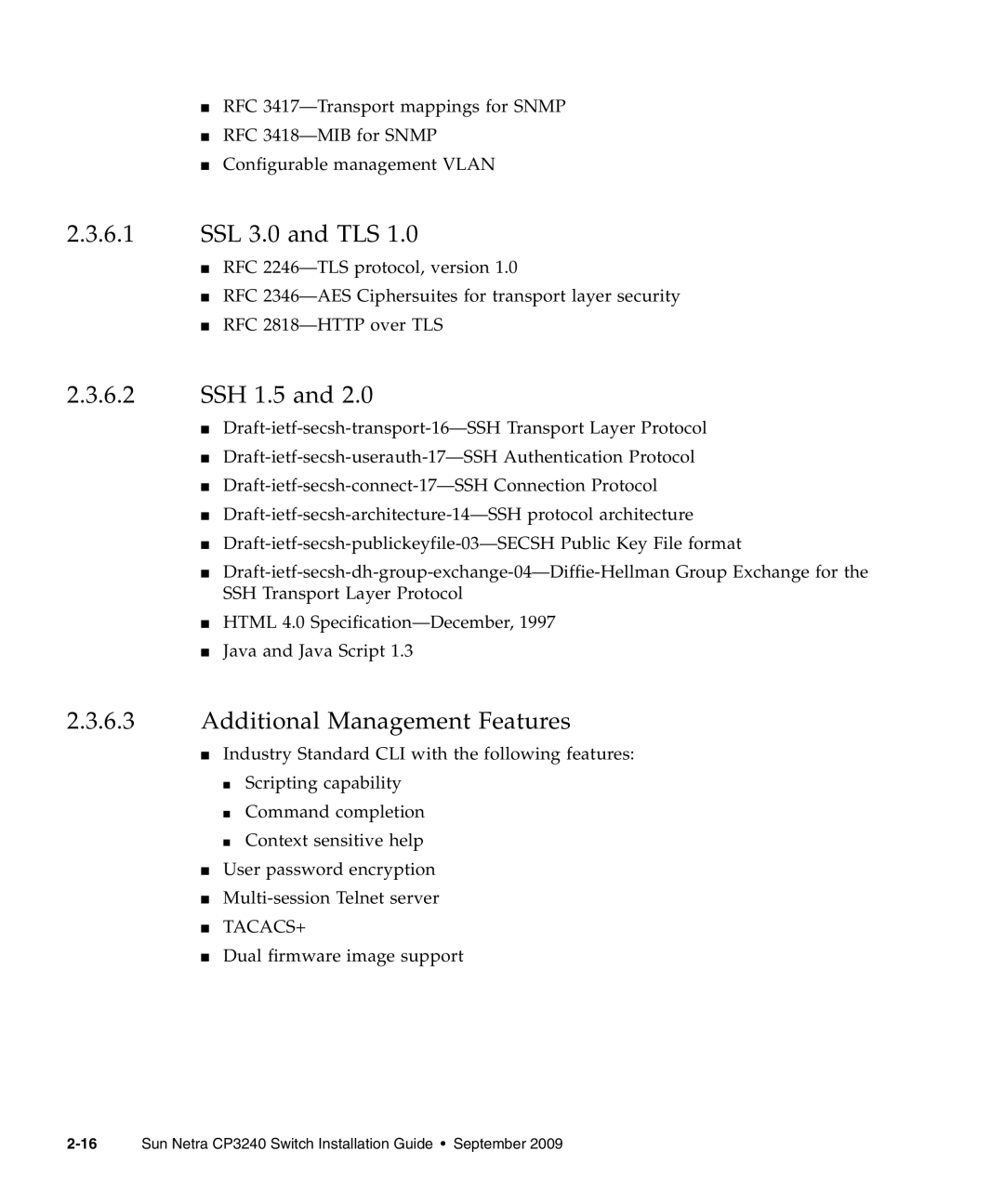 Sun Microsystems CP3240 manual SSL 3.0 and TLS, SSH 1.5 and, Additional Management Features 