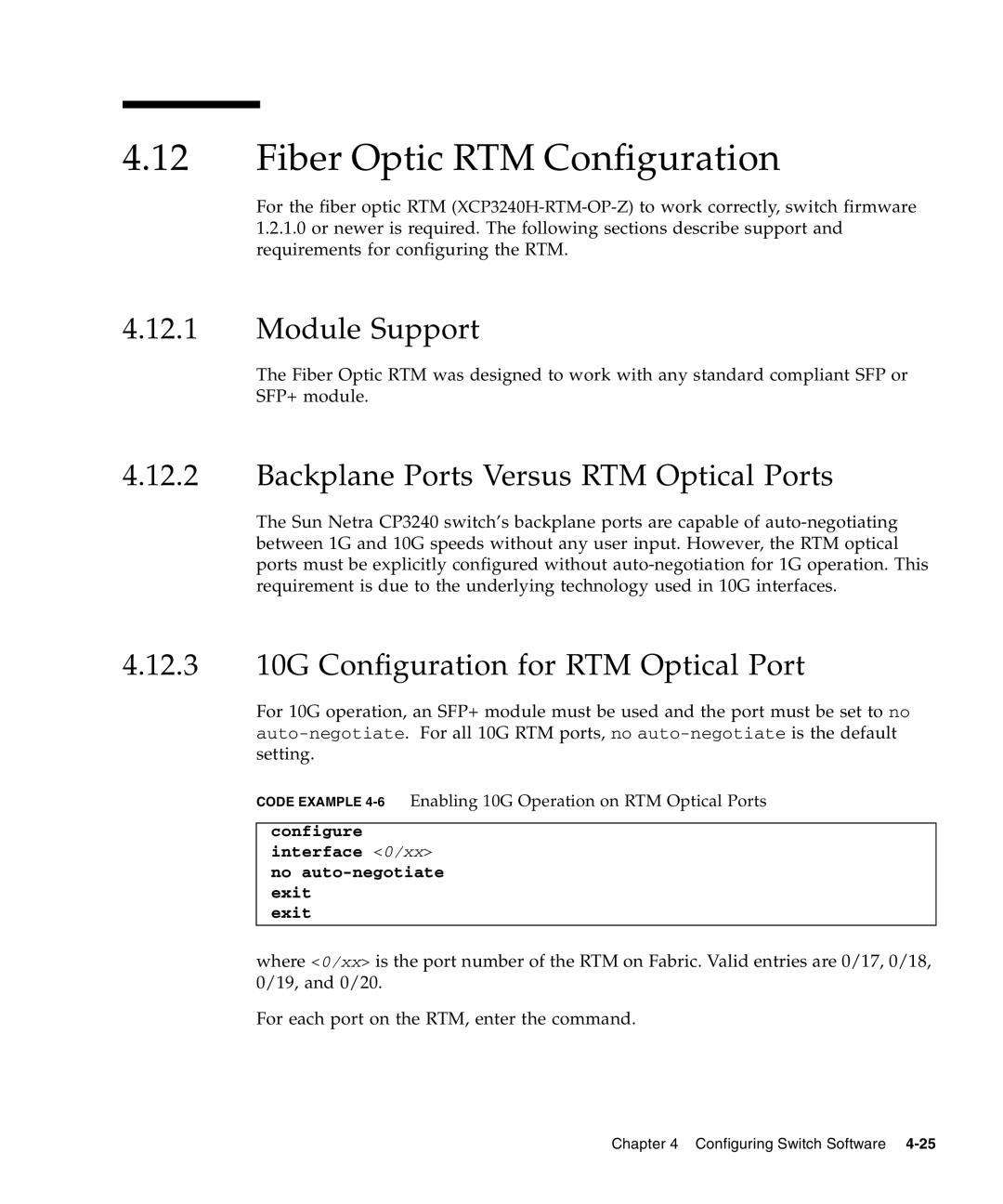 Sun Microsystems CP3240 manual Fiber Optic RTM Configuration, Module Support, Backplane Ports Versus RTM Optical Ports 