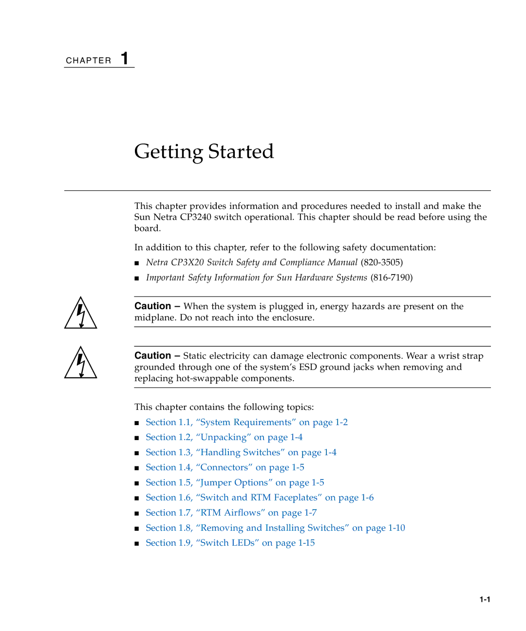 Sun Microsystems CP3240 manual Getting Started, This chapter contains the following topics 