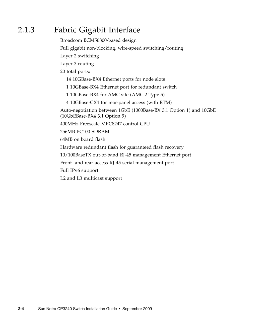 Sun Microsystems CP3240 manual Fabric Gigabit Interface 