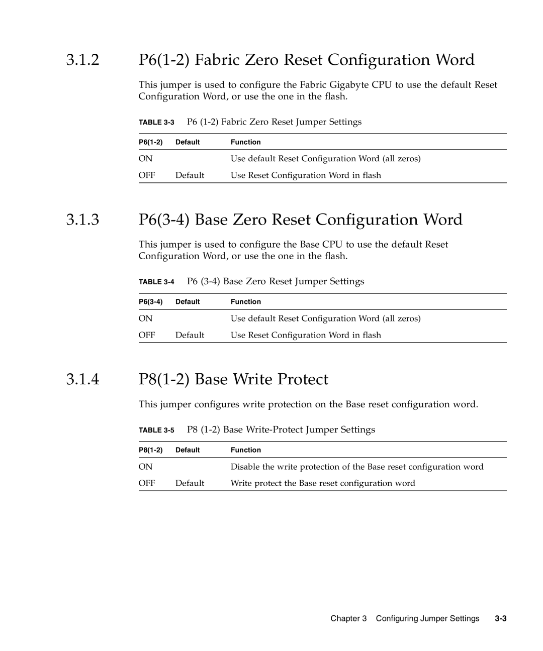 Sun Microsystems CP3240 manual 2 P61-2 Fabric Zero Reset Configuration Word, 3 P63-4 Base Zero Reset Configuration Word 