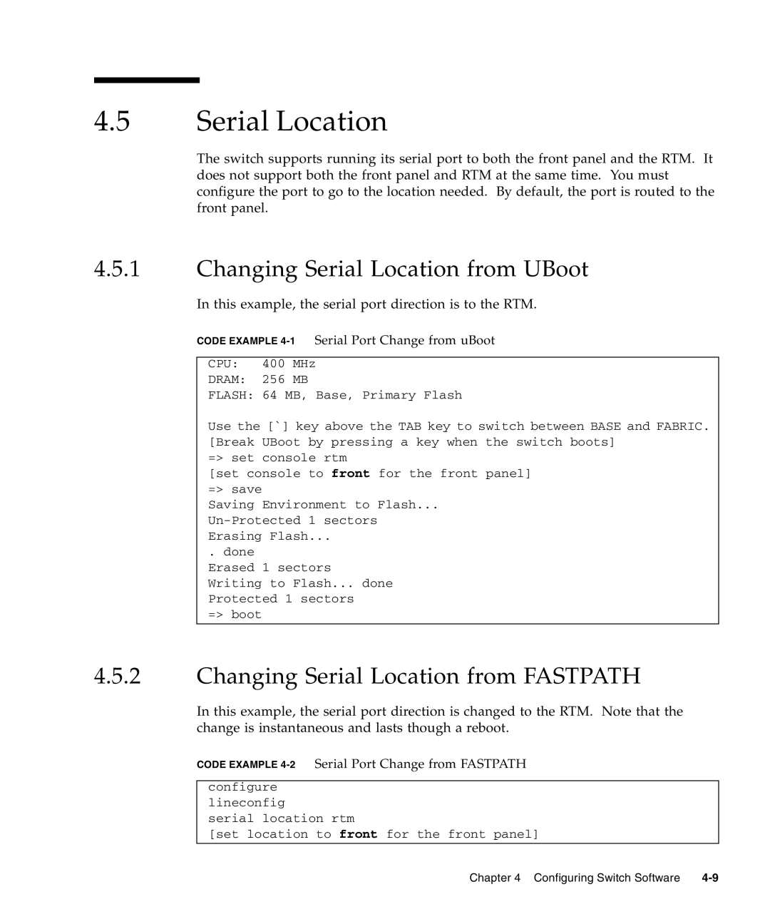 Sun Microsystems CP3240 manual Changing Serial Location from UBoot, Changing Serial Location from Fastpath 