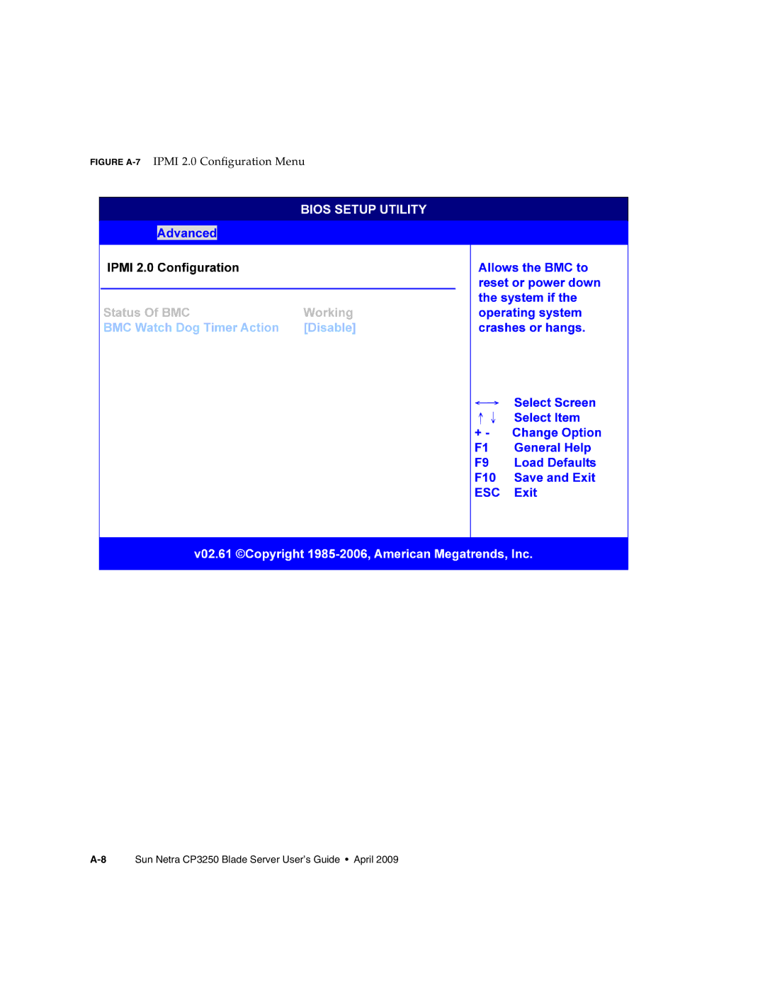 Sun Microsystems CP3250 manual Figure A-7IPMI 2.0 Configuration Menu 