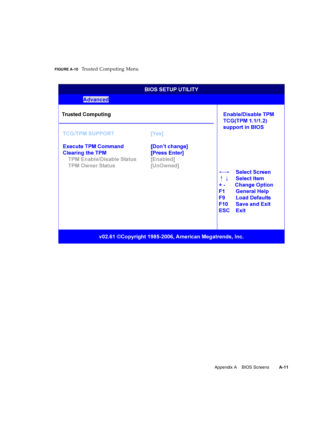 Sun Microsystems CP3250 manual Figure A-10Trusted Computing Menu 