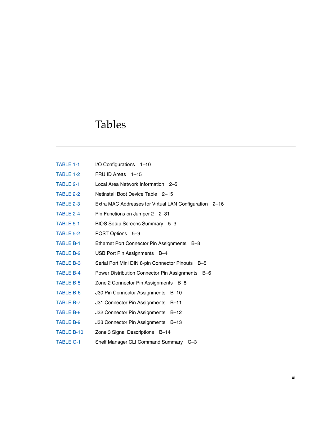 Sun Microsystems CP3250 manual Tables 