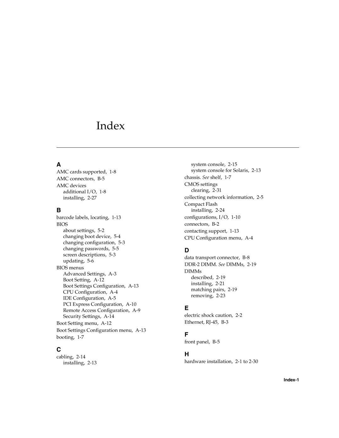 Sun Microsystems CP3250 manual Index, Bios 