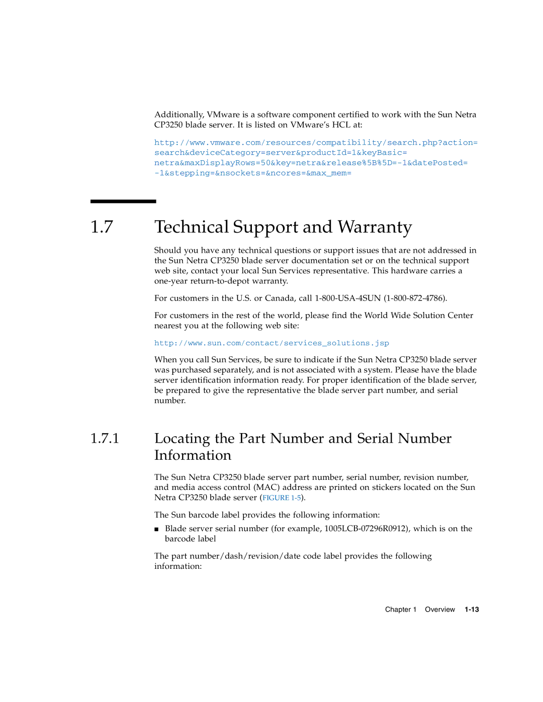 Sun Microsystems CP3250 manual Technical Support and Warranty, Locating the Part Number and Serial Number Information 