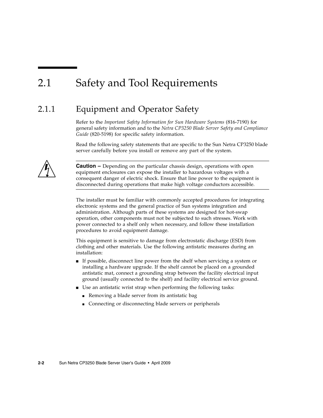 Sun Microsystems CP3250 manual Safety and Tool Requirements, Equipment and Operator Safety 