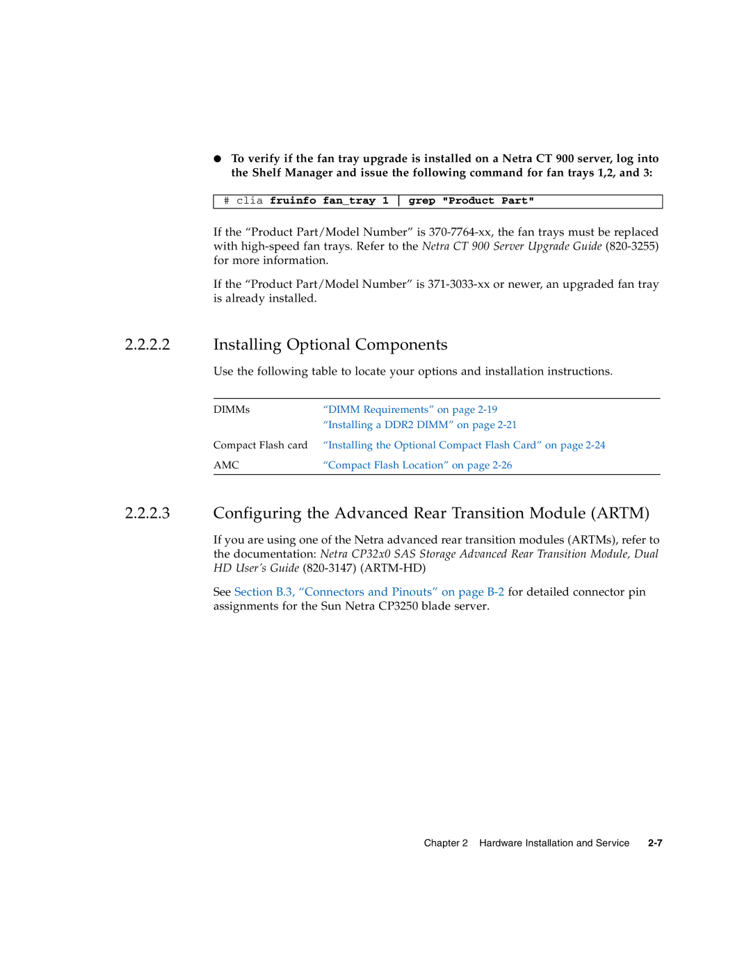 Sun Microsystems CP3250 manual Installing Optional Components, Configuring the Advanced Rear Transition Module Artm 