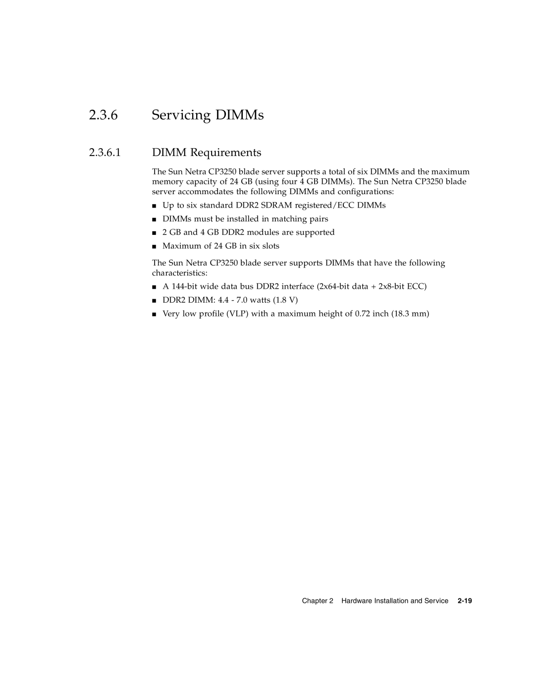 Sun Microsystems CP3250 manual Servicing DIMMs, Dimm Requirements 