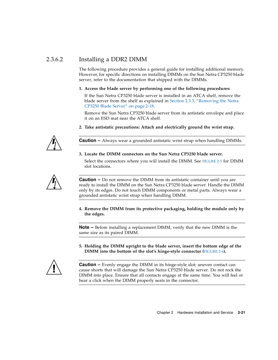 Sun Microsystems CP3250 manual Installing a DDR2 Dimm 