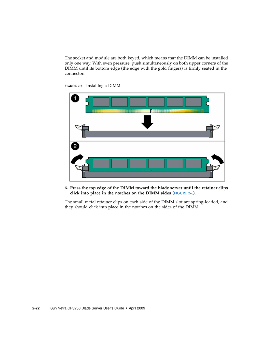 Sun Microsystems CP3250 manual 6Installing a Dimm 