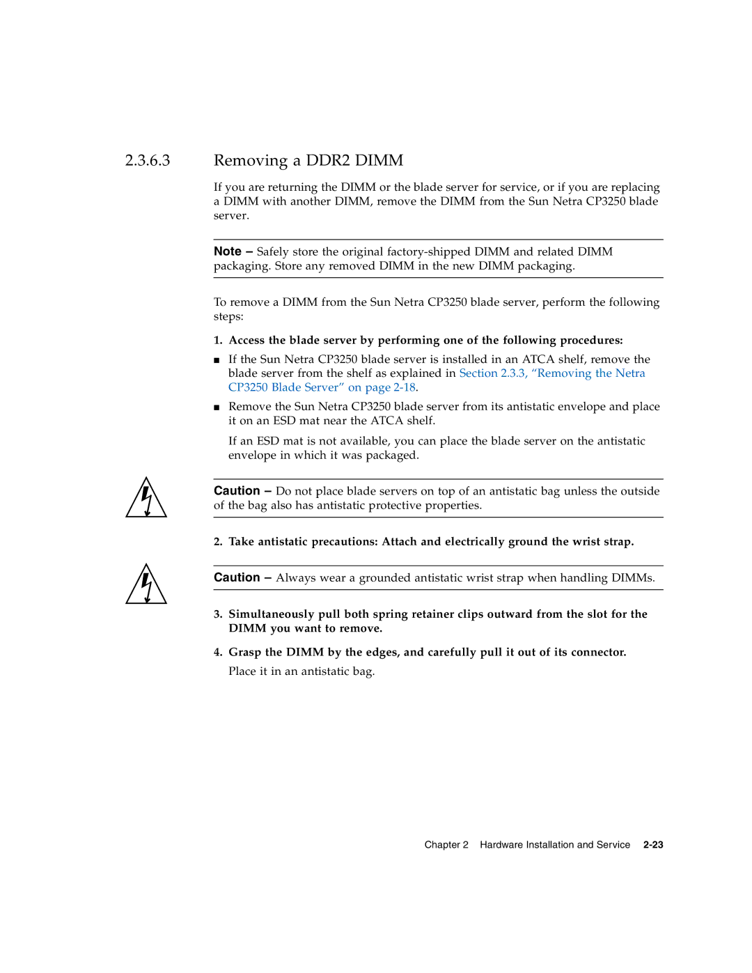 Sun Microsystems CP3250 manual Removing a DDR2 Dimm 