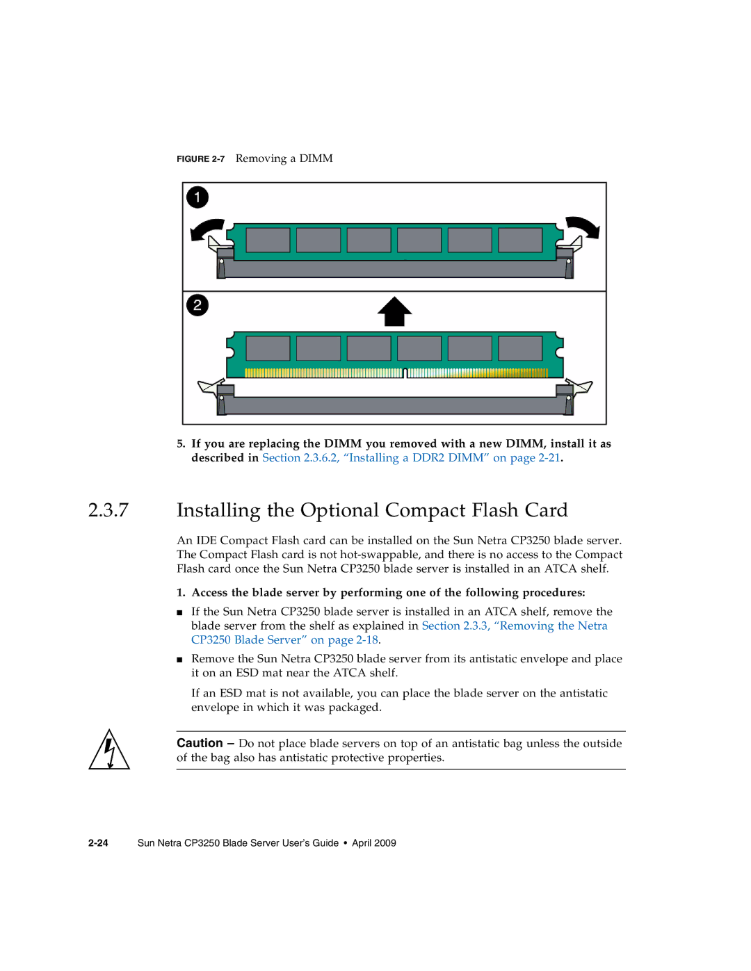 Sun Microsystems CP3250 manual Installing the Optional Compact Flash Card, 7Removing a Dimm 