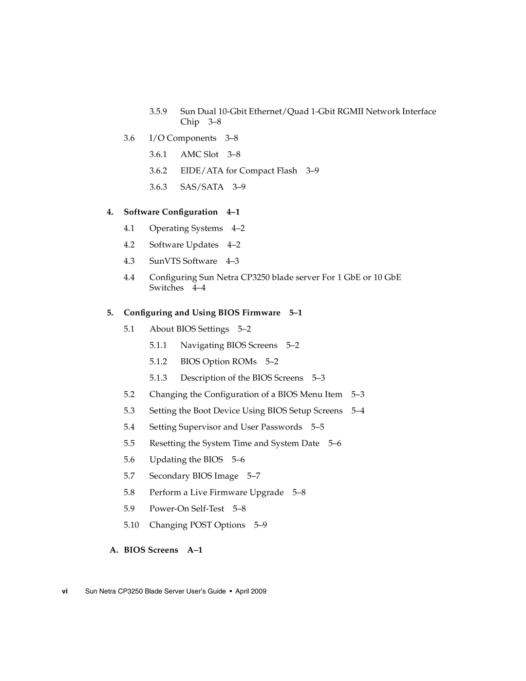 Sun Microsystems CP3250 manual Bios Screens A-1 