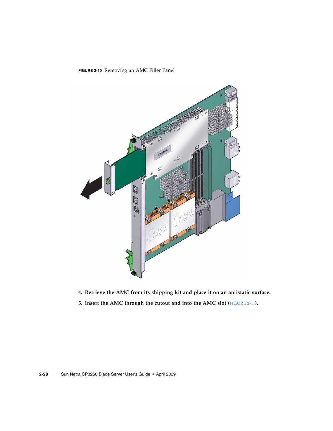 Sun Microsystems CP3250 manual 10Removing an AMC Filler Panel 