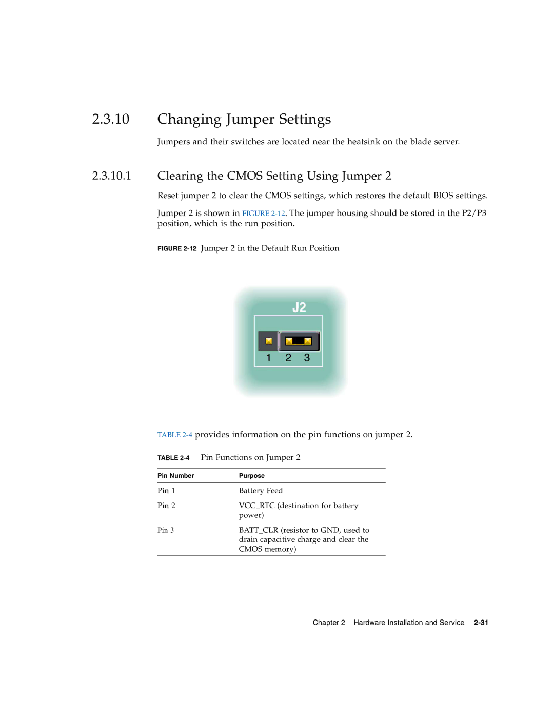 Sun Microsystems CP3250 manual Changing Jumper Settings, Clearing the Cmos Setting Using Jumper, 4Pin Functions on Jumper 