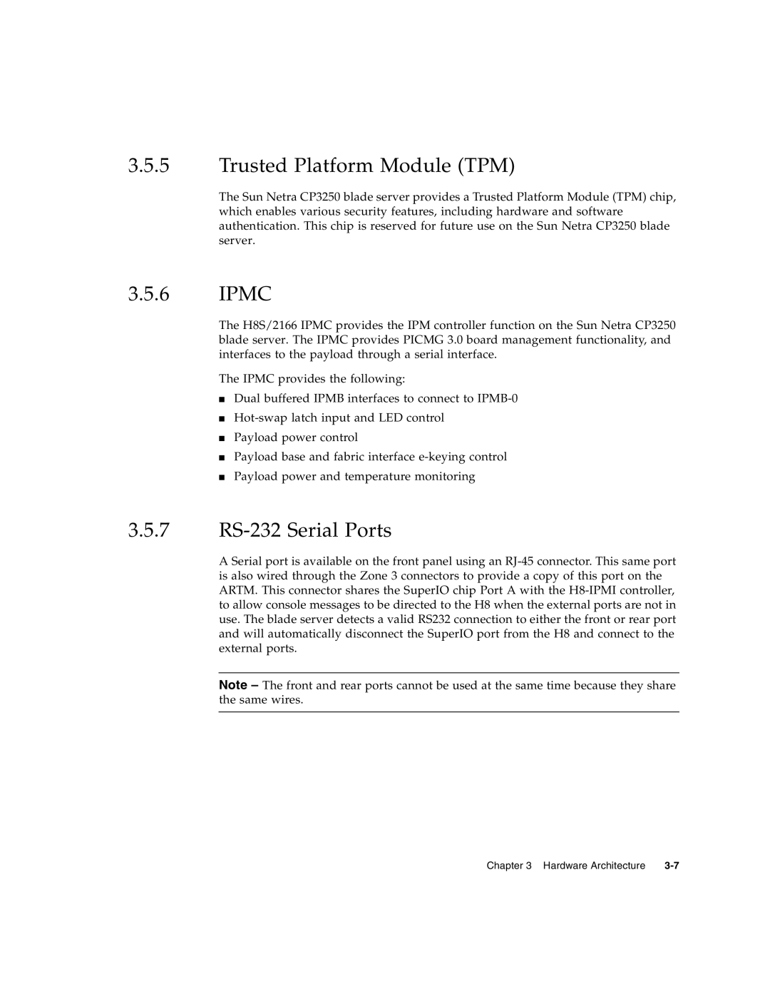 Sun Microsystems CP3250 manual Trusted Platform Module TPM, Ipmc, 7 RS-232 Serial Ports 