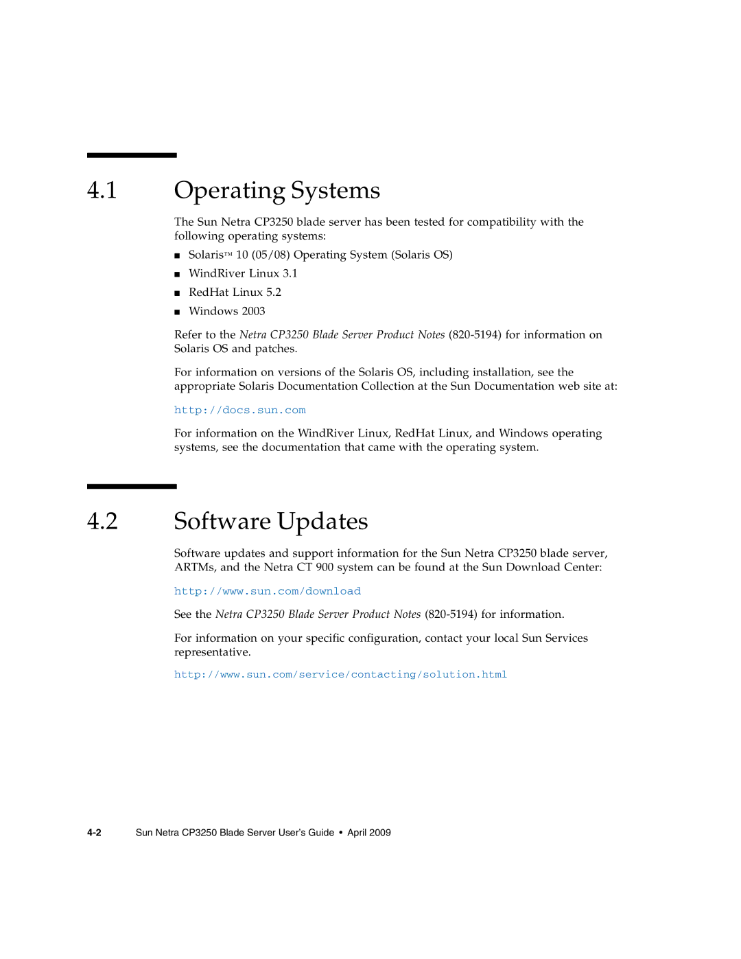 Sun Microsystems CP3250 manual Operating Systems, Software Updates 