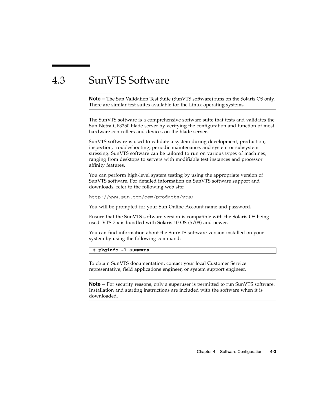 Sun Microsystems CP3250 manual SunVTS Software 