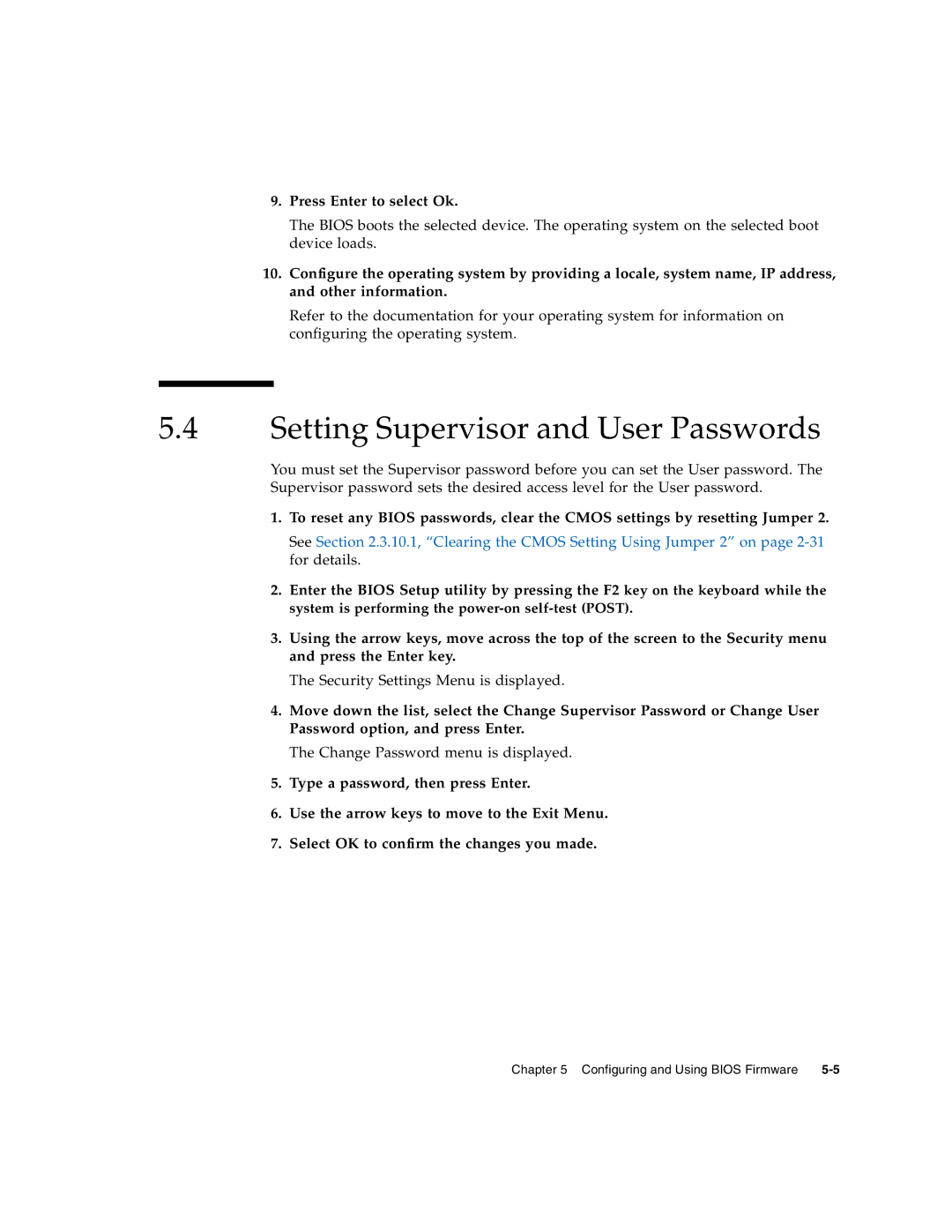 Sun Microsystems CP3250 manual Setting Supervisor and User Passwords 