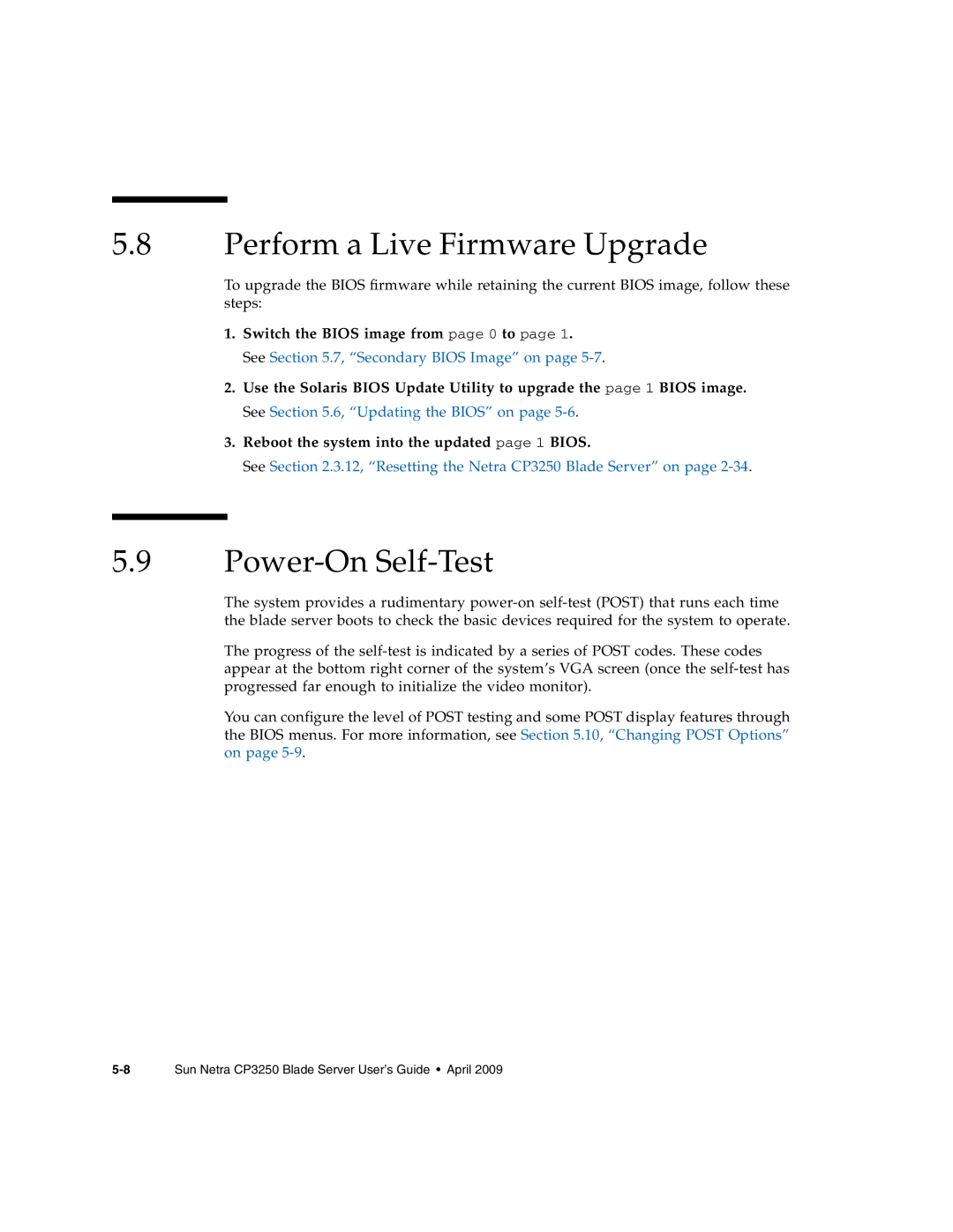 Sun Microsystems CP3250 manual Perform a Live Firmware Upgrade, Power-On Self-Test 